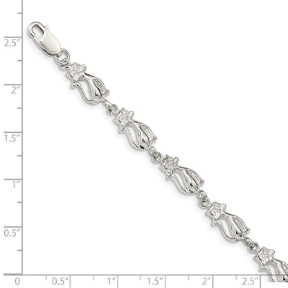 7 Inch Sterling Silver Cats Bracelet