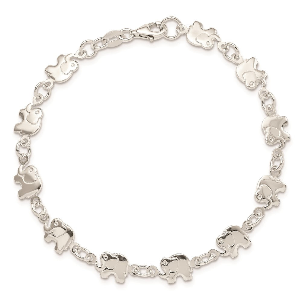 7.5 Inch Sterling Silver Polished Elephant Bracelet