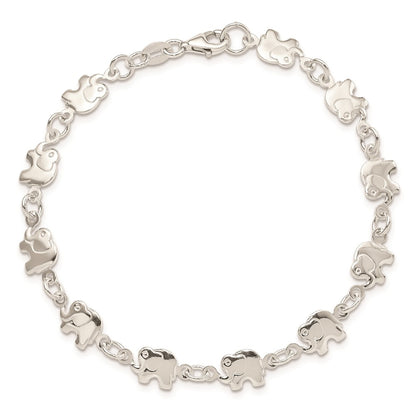 7.5 Inch Sterling Silver Polished Elephant Bracelet