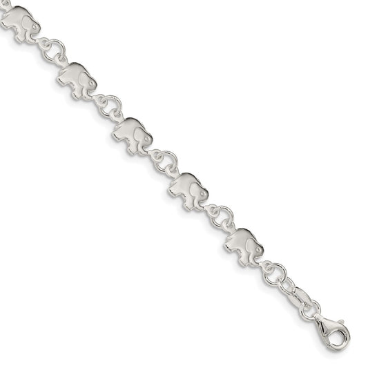 7.5 Inch Sterling Silver Polished Elephant Bracelet