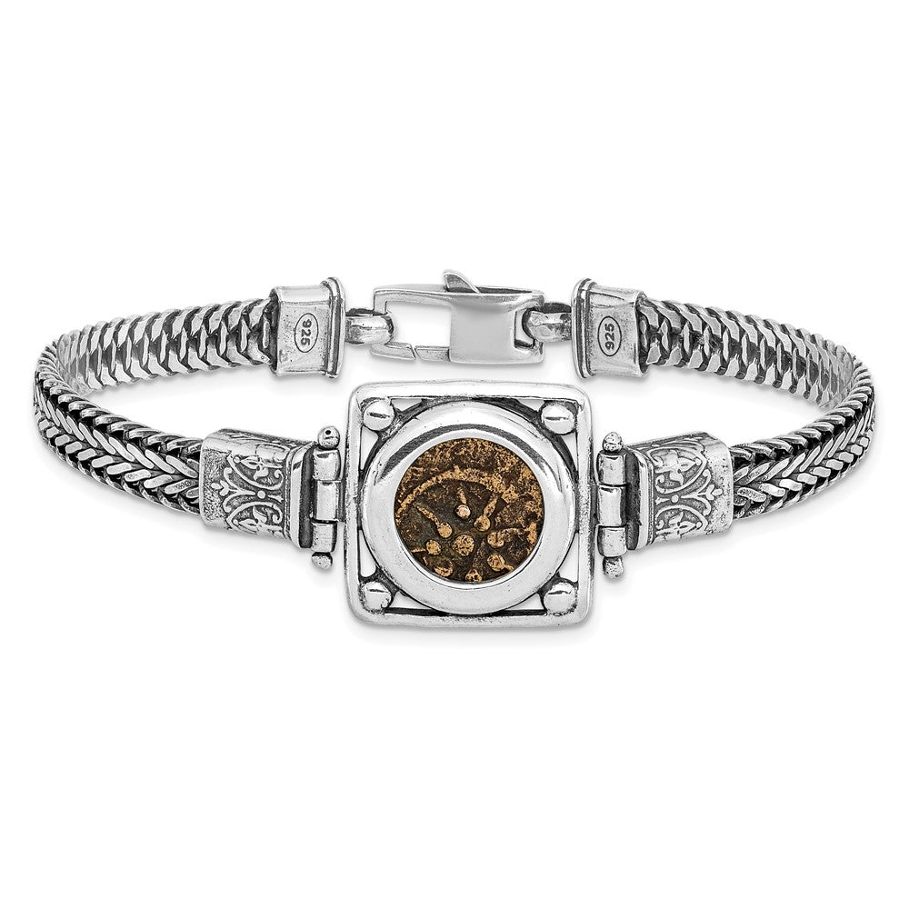 Sterling Silver Ancient Coins And Bronze Antiqued Widow'S Mite Coin 7 Inch Fancy Lobster Clasp Bracelet With A Certificate Of Authenticity