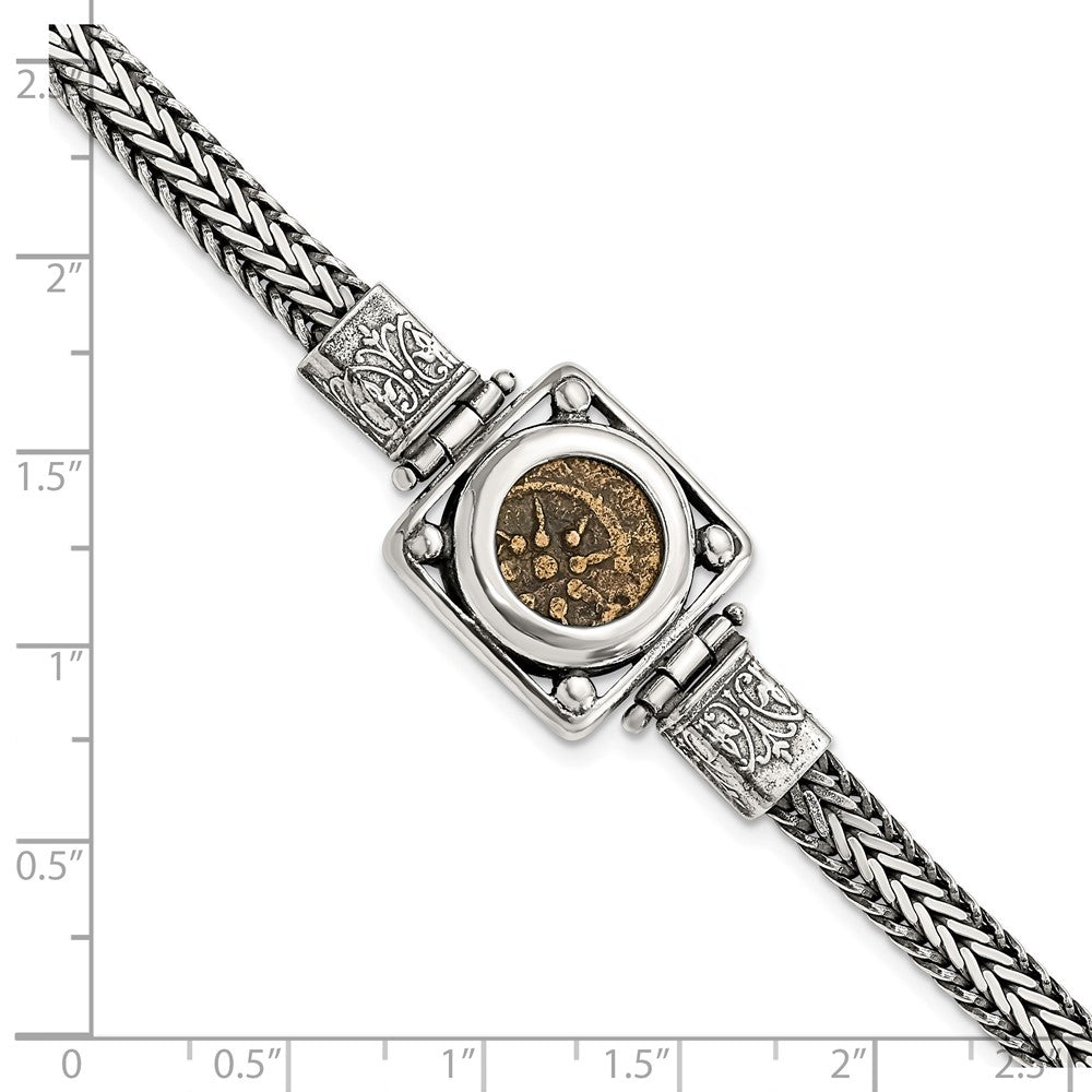 Sterling Silver Ancient Coins And Bronze Antiqued Widow'S Mite Coin 7 Inch Fancy Lobster Clasp Bracelet With A Certificate Of Authenticity