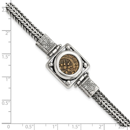 Sterling Silver Ancient Coins And Bronze Antiqued Widow'S Mite Coin 7 Inch Fancy Lobster Clasp Bracelet With A Certificate Of Authenticity