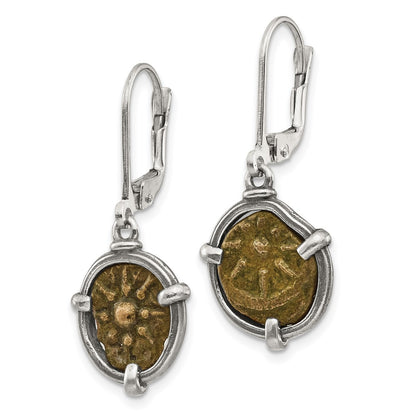 Sterling Silver Ancient Coins And Bronze Antiqued Widow'S Mite Coin Leverback Dangle Earrings With A Certificate Of Authenticity