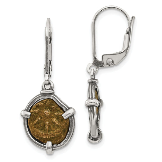 Sterling Silver Ancient Coins And Bronze Antiqued Widow'S Mite Coin Leverback Dangle Earrings With A Certificate Of Authenticity