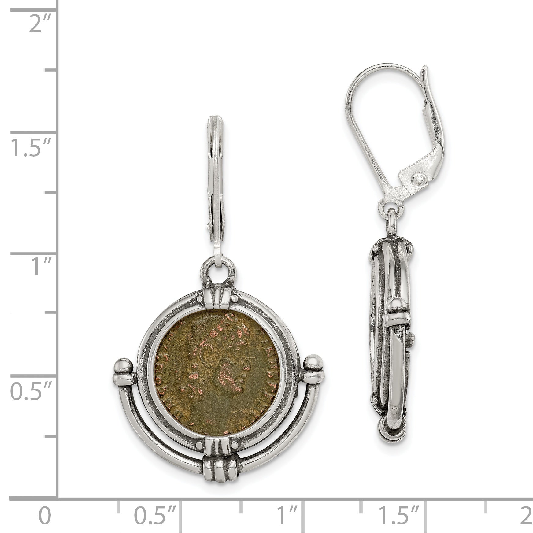 Sterling Silver Ancient Coins And Bronze Antiqued Roman Coin Leverback Dangle Earrings With A Certificate Of Authenticity