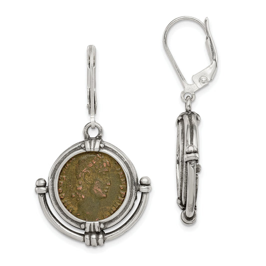 Sterling Silver Ancient Coins And Bronze Antiqued Roman Coin Leverback Dangle Earrings With A Certificate Of Authenticity