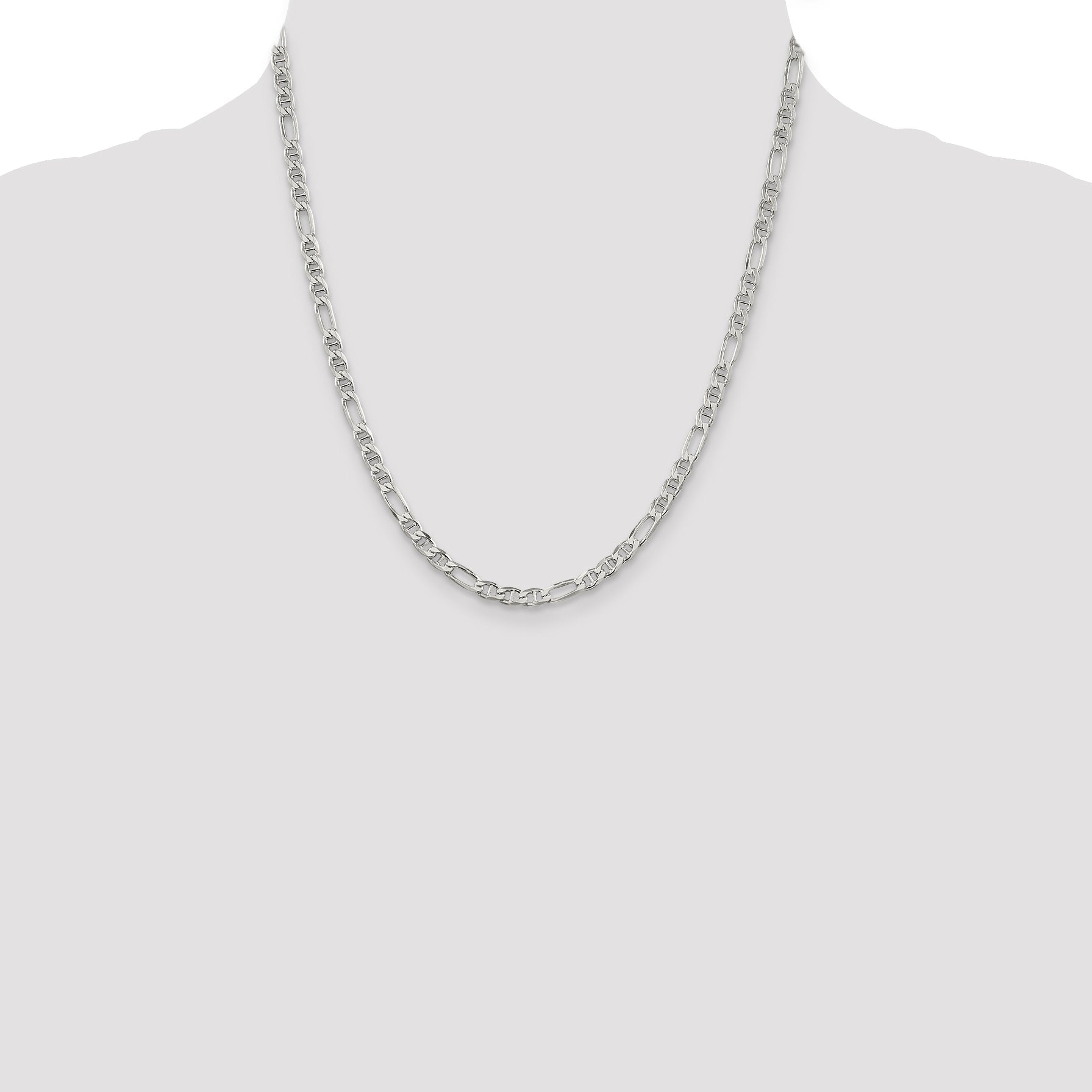20 Inch Sterling Silver 3.75mm Figaro Anchor Chain Necklace