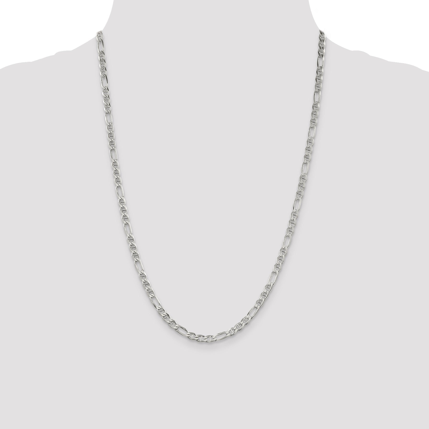 24 Inch Sterling Silver 3.75mm Figaro Anchor Chain Necklace