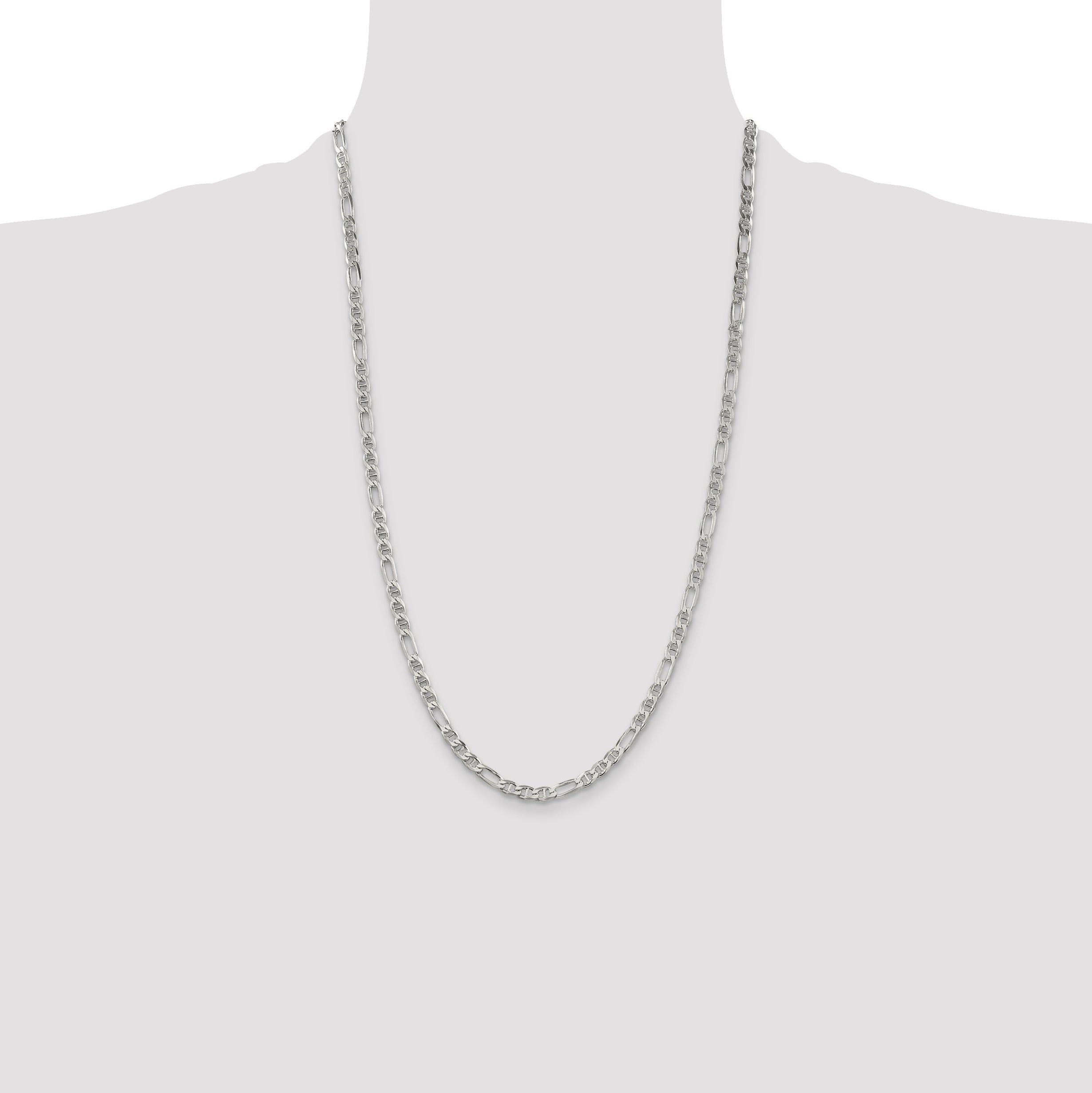 26 Inch Sterling Silver 3.75mm Figaro Anchor Chain Necklace