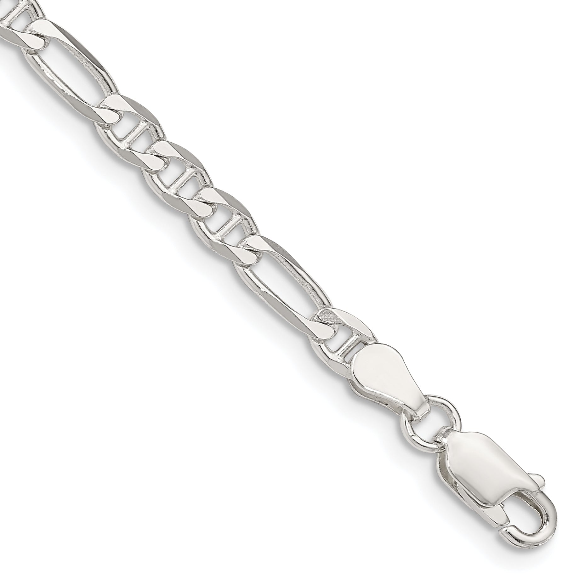 8 Inch Sterling Silver 3.75mm Figaro Anchor Chain Bracelet