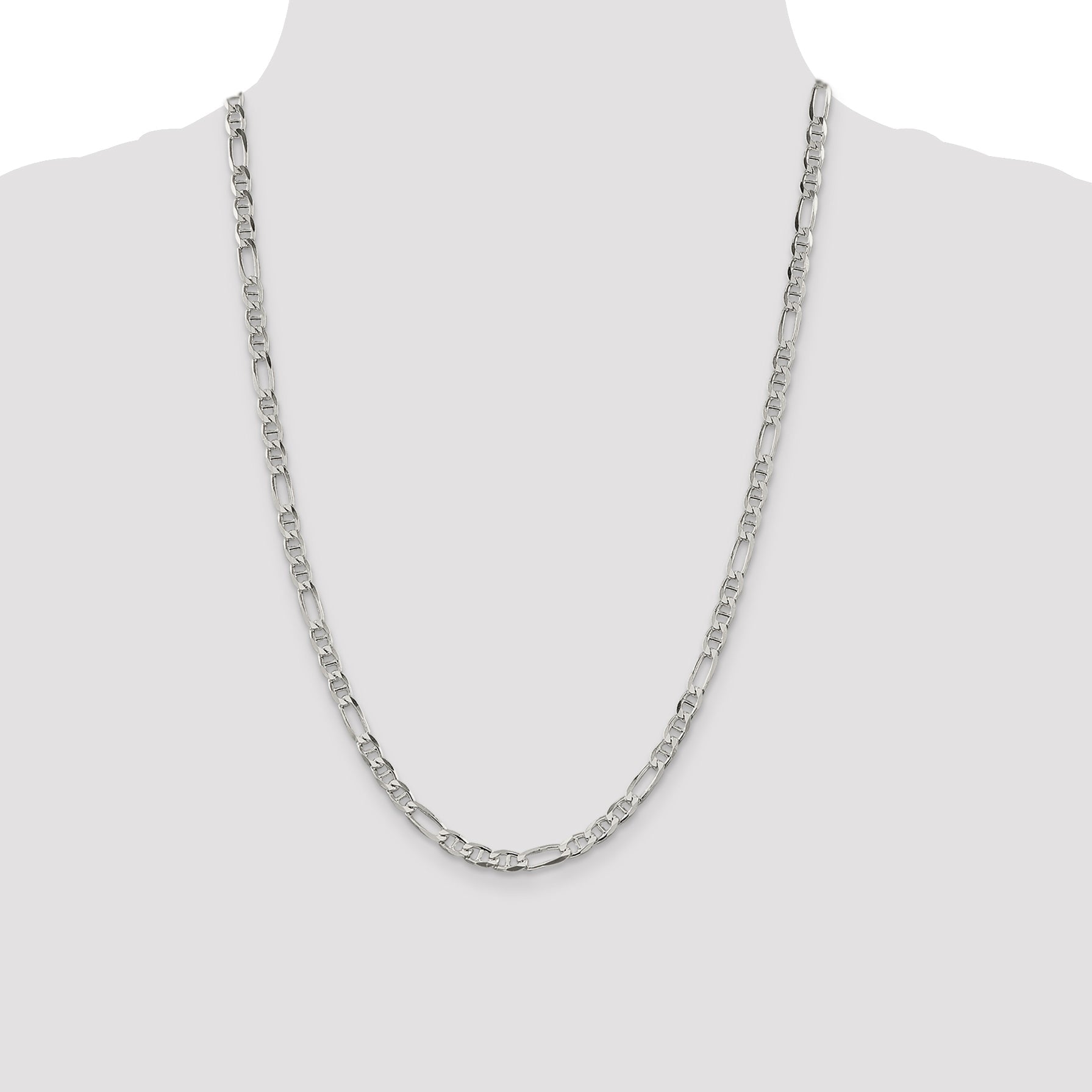 24 Inch Sterling Silver 4.5mm Figaro Anchor Chain Necklace