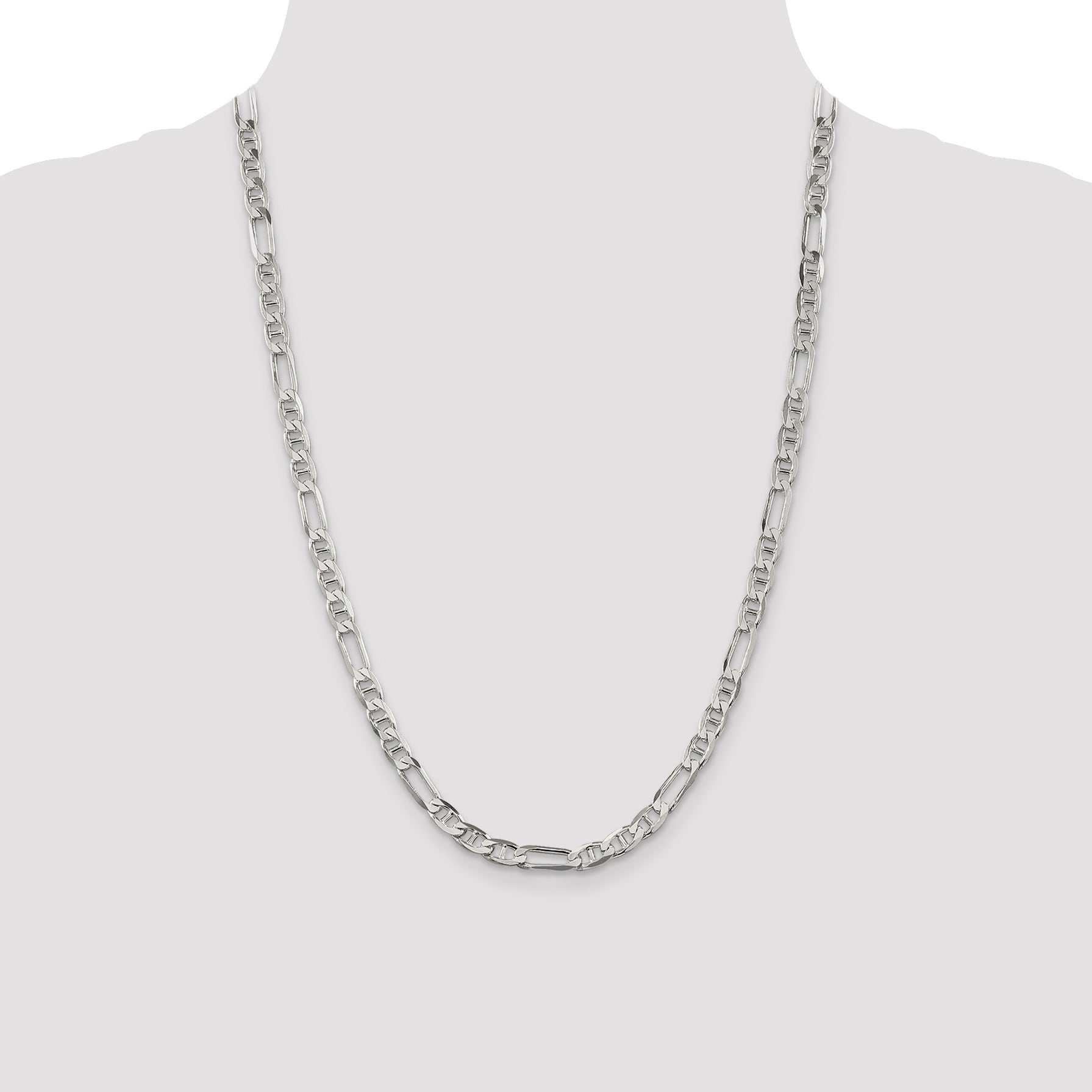 24 Inch Sterling Silver 5.5mm Figaro Anchor Chain Necklace