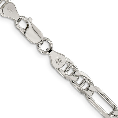 24 Inch Sterling Silver 6.5mm Figaro Anchor Chain Necklace