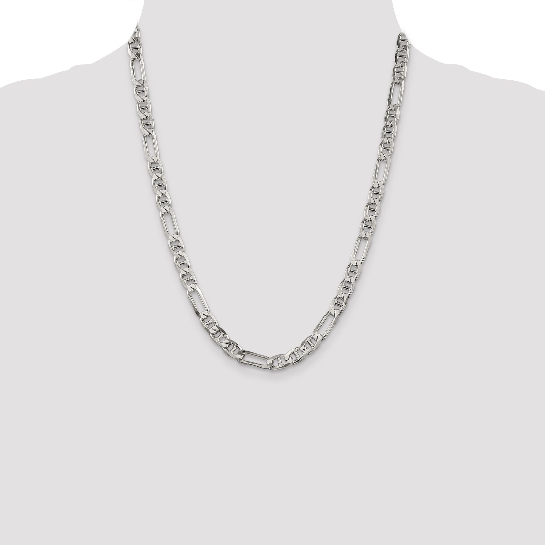 22 Inch Sterling Silver 6.5mm Figaro Anchor Chain Necklace