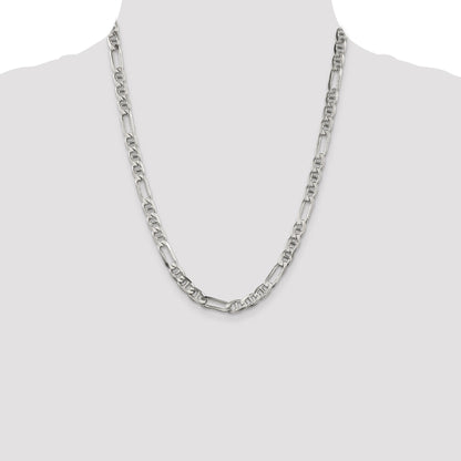 22 Inch Sterling Silver 6.5mm Figaro Anchor Chain Necklace