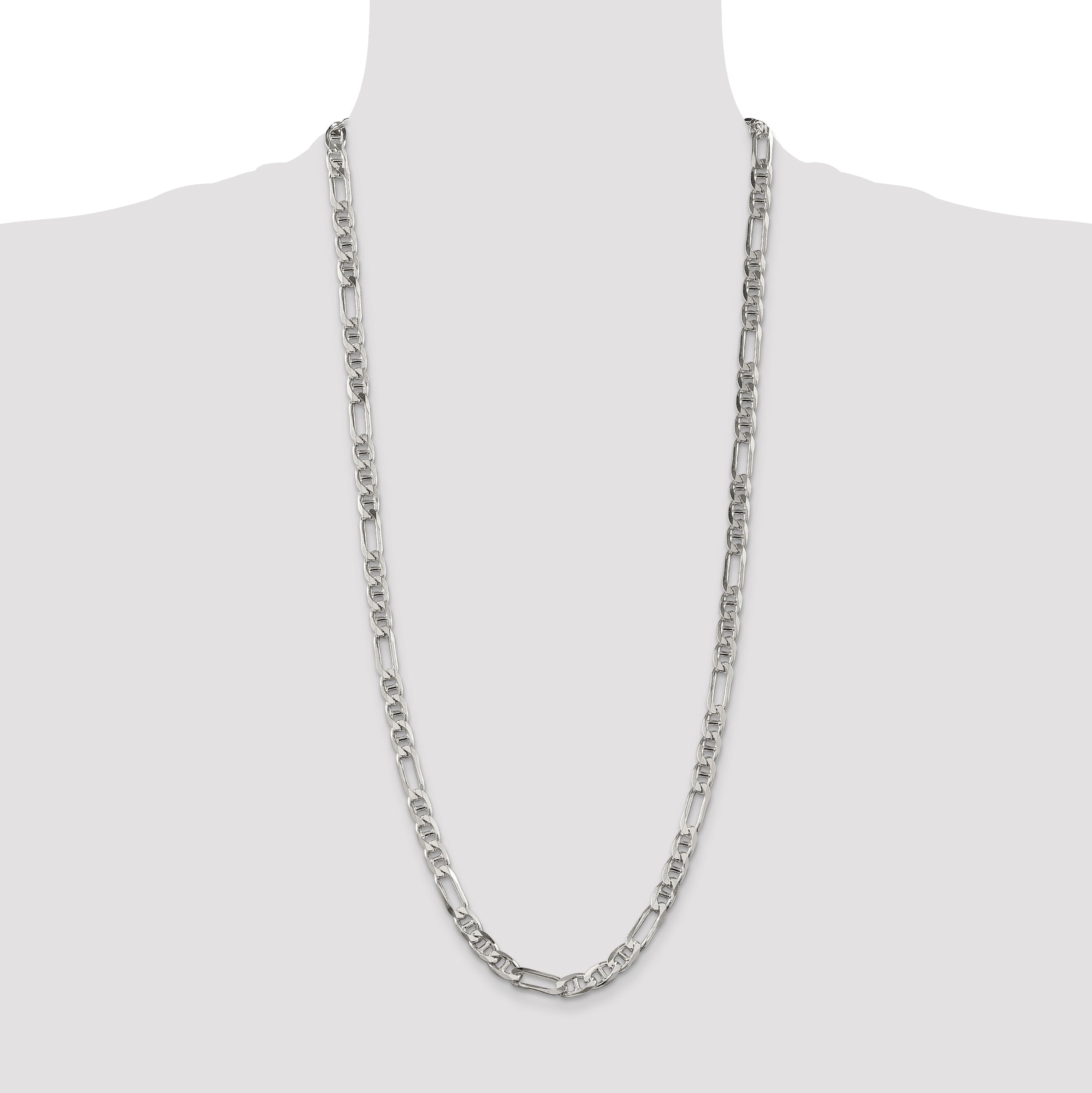 30 Inch Sterling Silver 6.5mm Figaro Anchor Chain Necklace