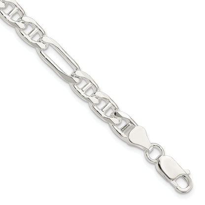 7 Inch Sterling Silver 6.5mm Figaro Anchor Chain Bracelet