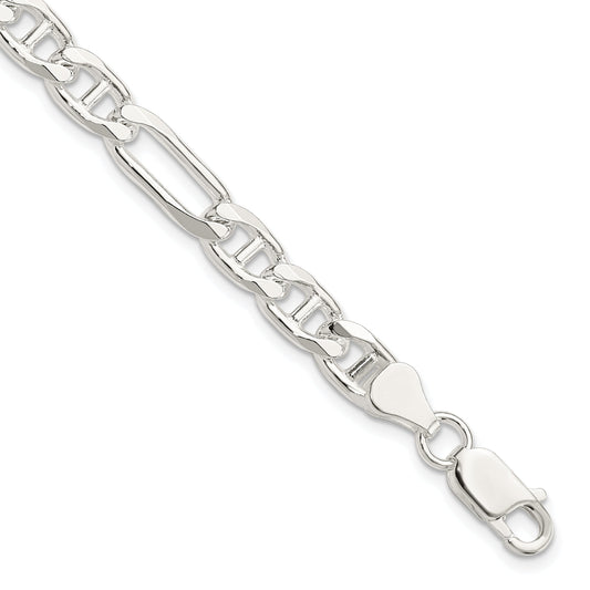 8 Inch Sterling Silver 6.5mm Figaro Anchor Chain Bracelet