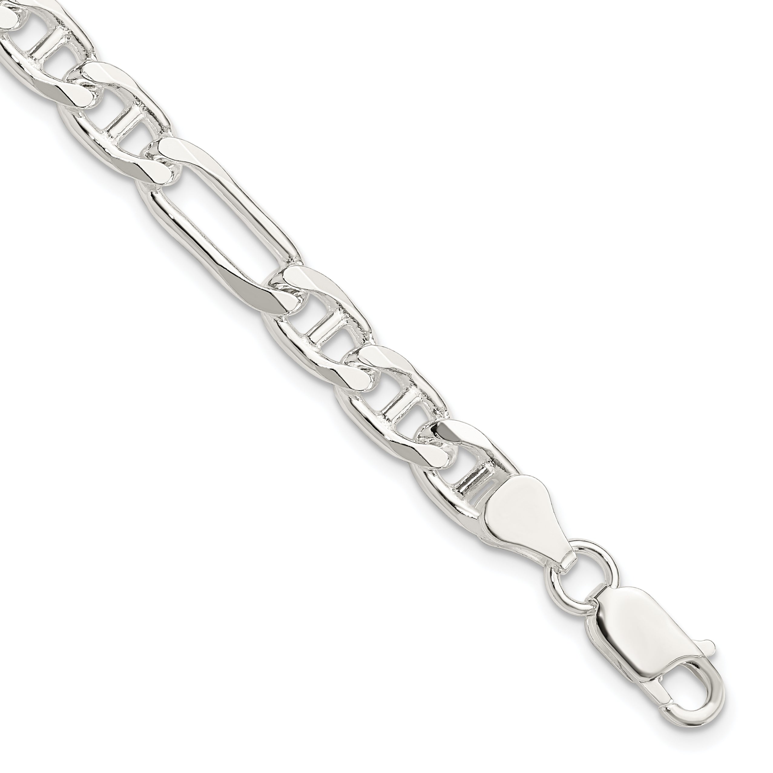 9 Inch Sterling Silver 6.5mm Figaro Anchor Chain Bracelet
