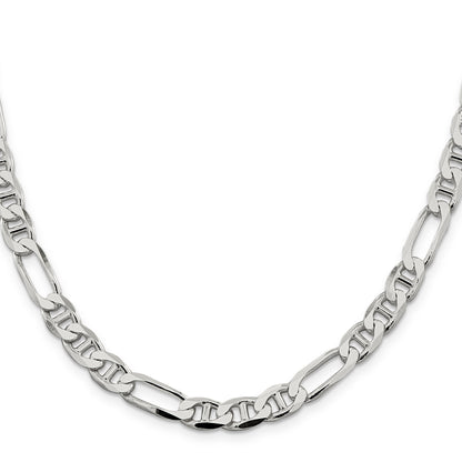26 Inch Sterling Silver 7.5mm Figaro Anchor Chain Necklace