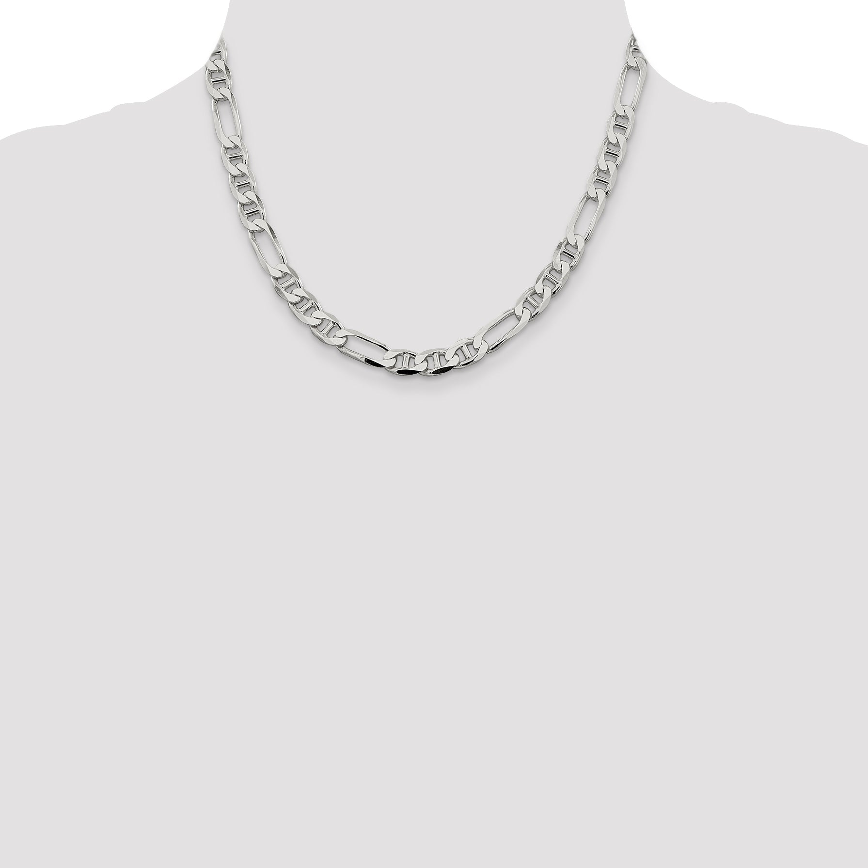 18 Inch Sterling Silver 7.5mm Figaro Anchor Chain Necklace
