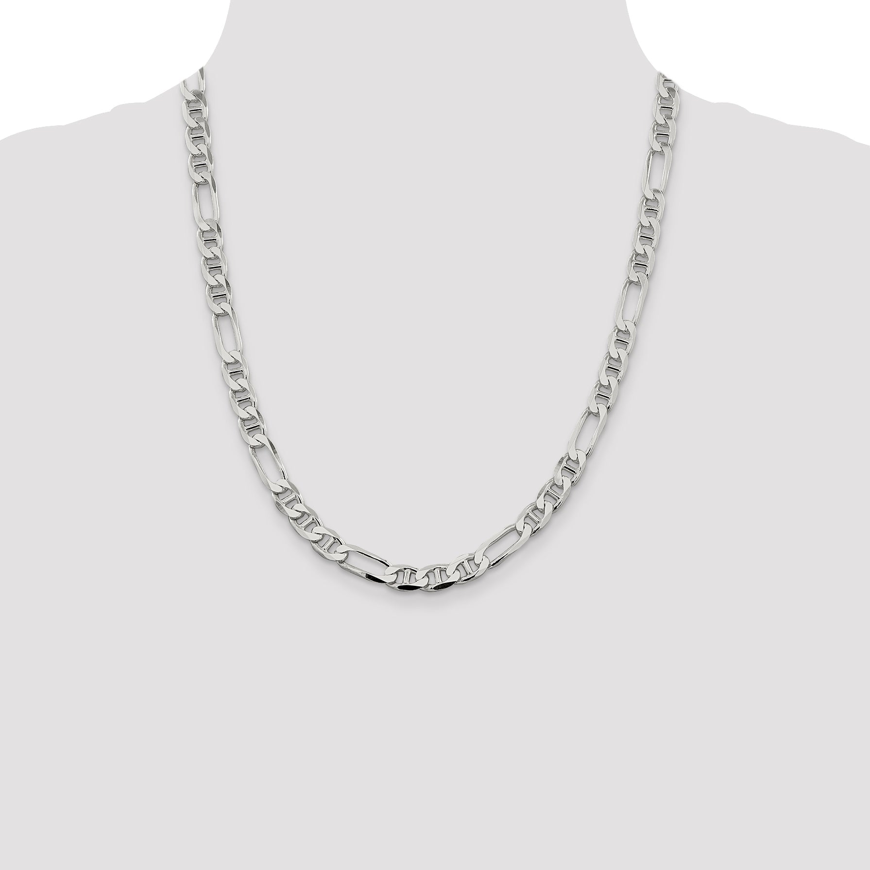 22 Inch Sterling Silver 7.5mm Figaro Anchor Chain Necklace