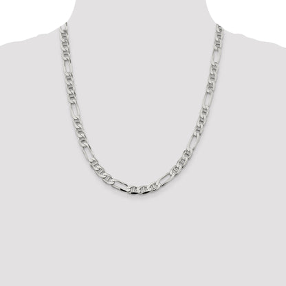 22 Inch Sterling Silver 7.5mm Figaro Anchor Chain Necklace