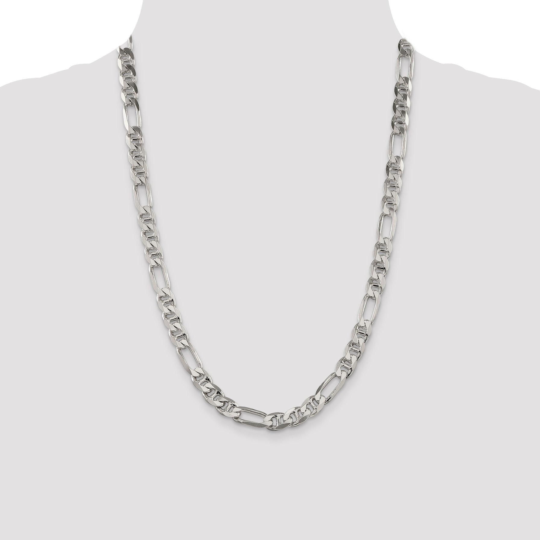 24 Inch Sterling Silver 8.25mm Figaro Anchor Chain Necklace