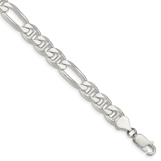 7 Inch Sterling Silver 8.25mm Figaro Anchor Chain Bracelet