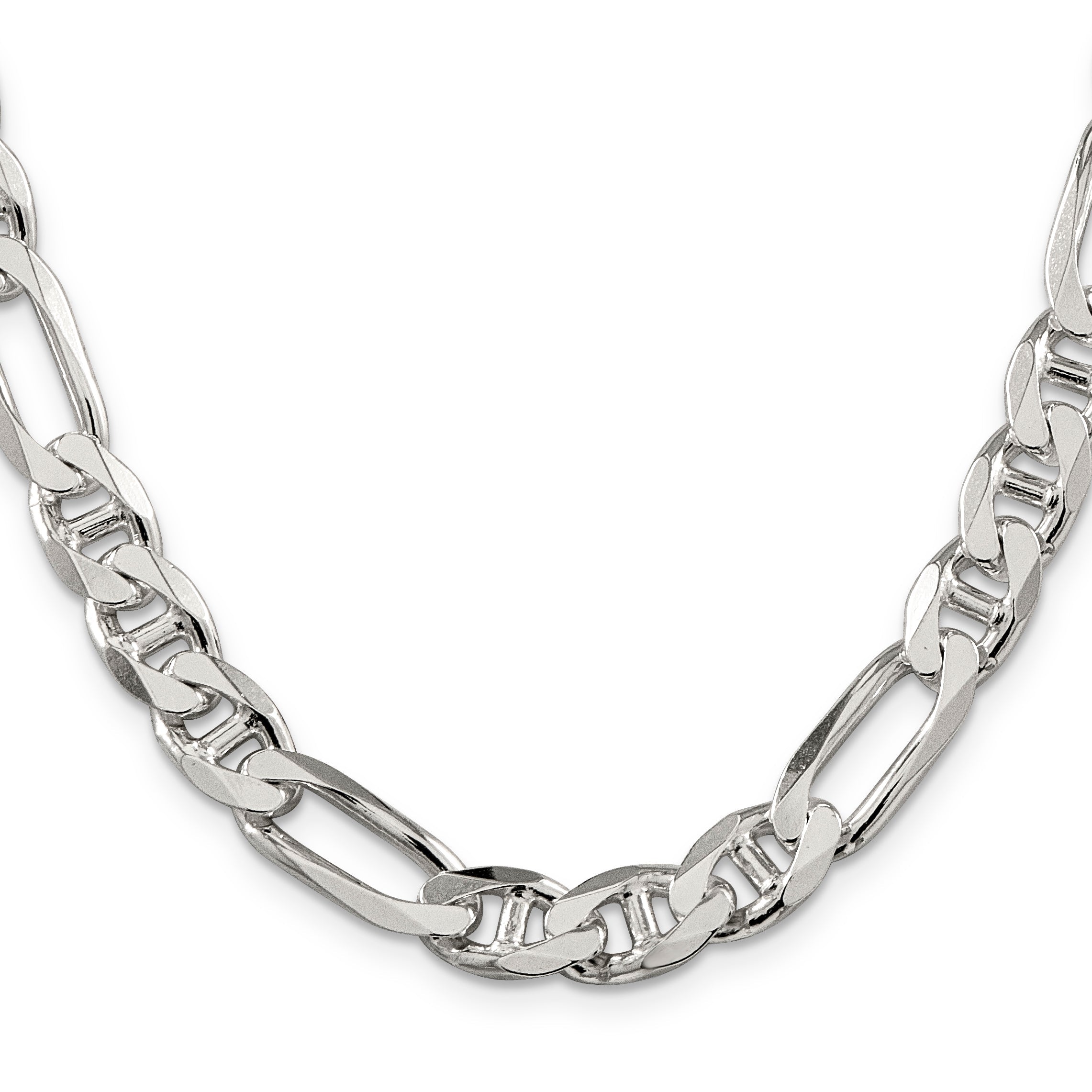 24 Inch Sterling Silver 8.75mm Figaro Anchor Chain Necklace