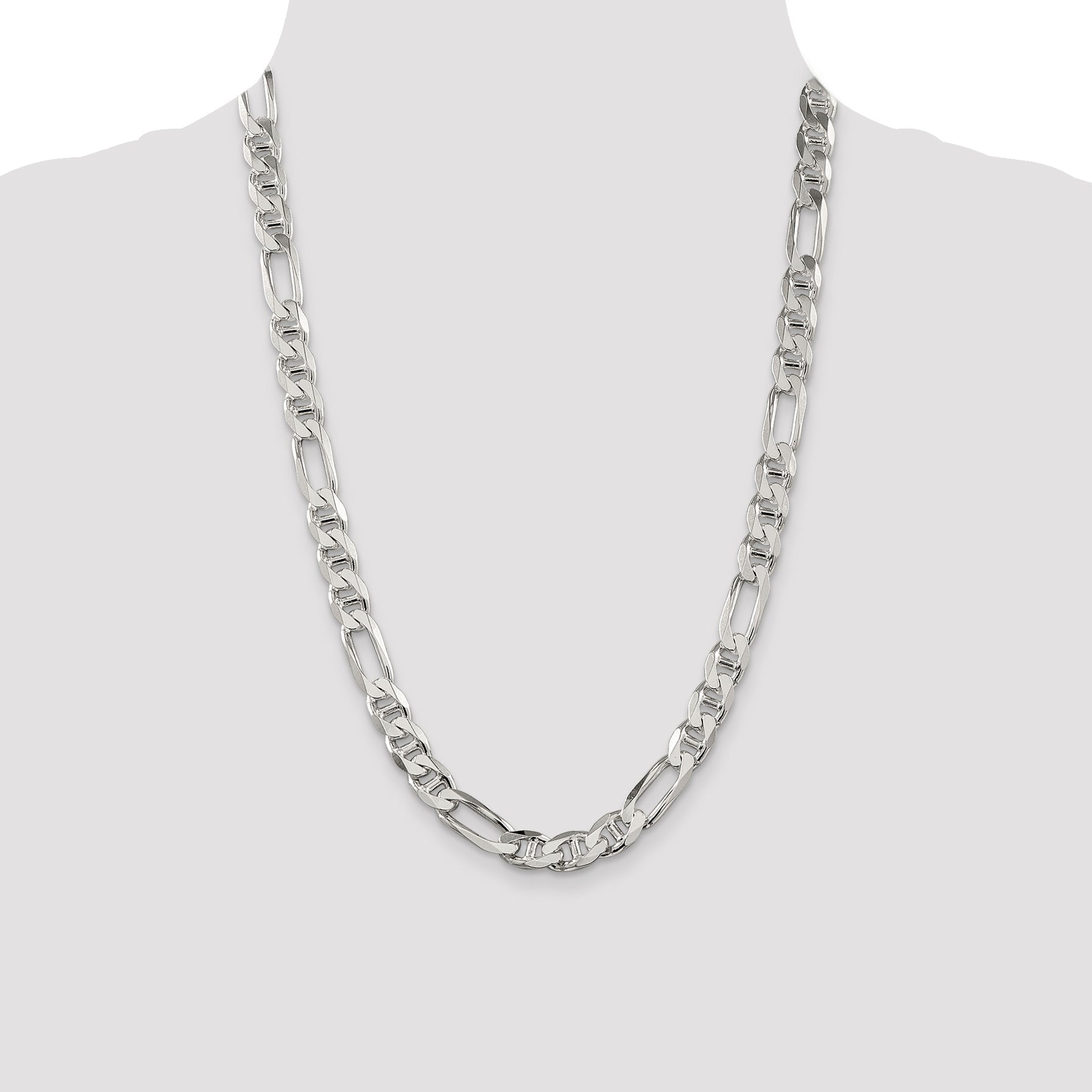 24 Inch Sterling Silver 8.75mm Figaro Anchor Chain Necklace