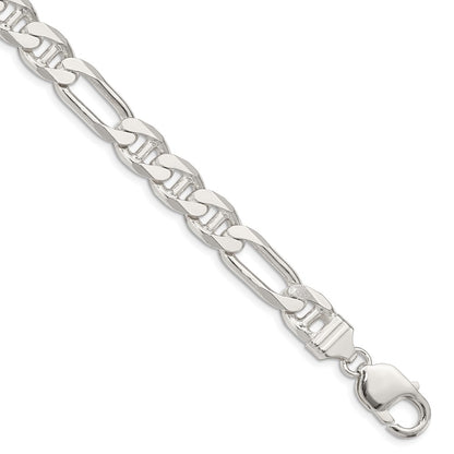 8 Inch Sterling Silver 8.75mm Figaro Anchor Chain Bracelet