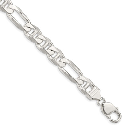 8 Inch Sterling Silver 10.65mm Figaro Anchor Chain Bracelet