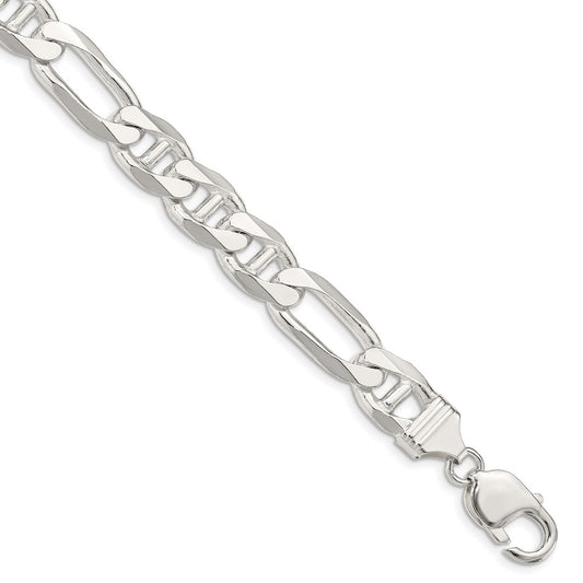 8 Inch Sterling Silver 10.65mm Figaro Anchor Chain Bracelet