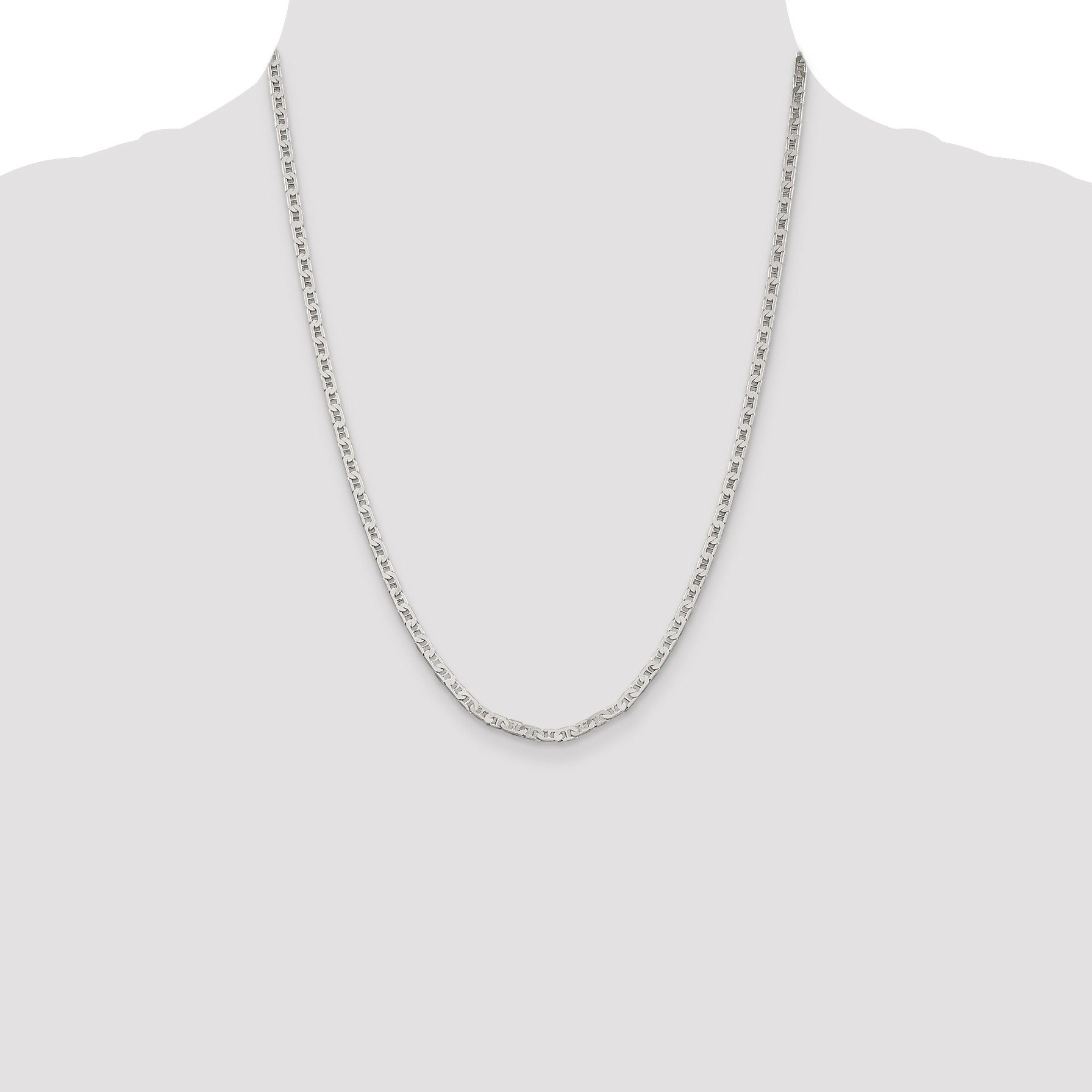 22 Inch Sterling Silver 3mm Flat Anchor Chain Necklace