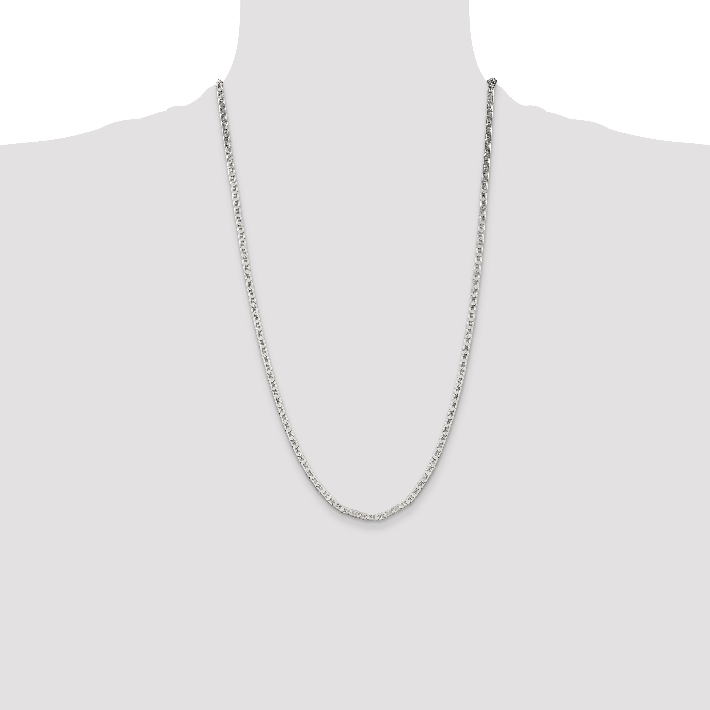 26 Inch Sterling Silver 3mm Flat Anchor Chain Necklace