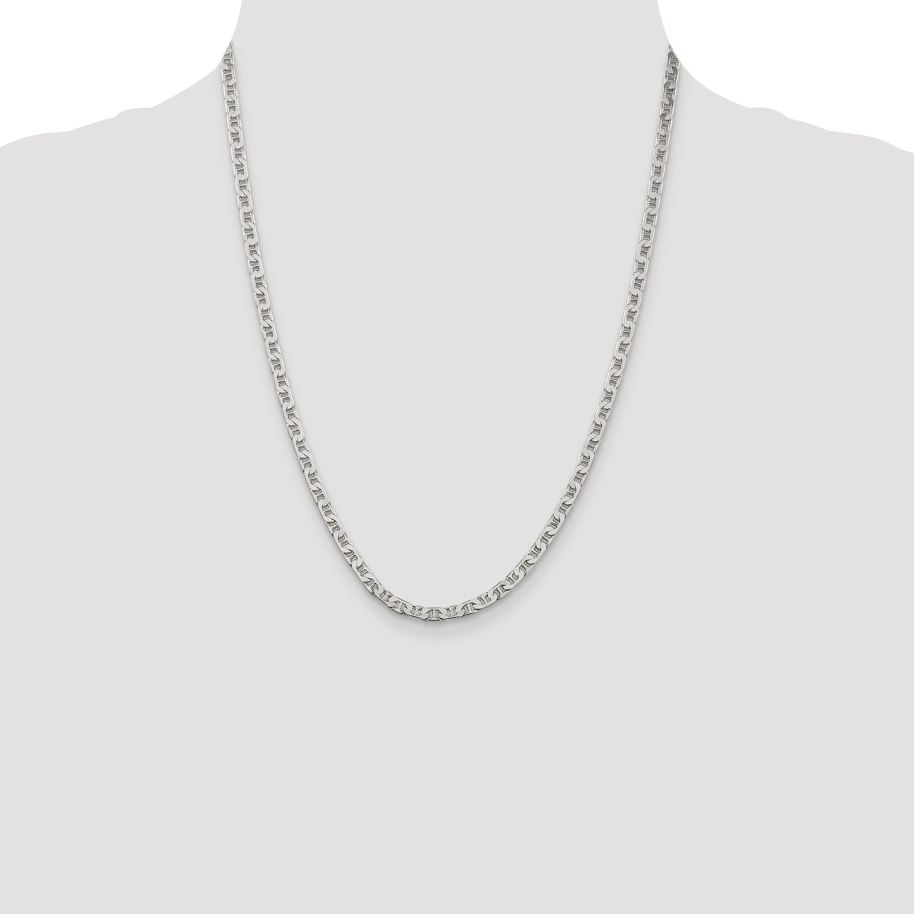 22 Inch Sterling Silver 3.75mm Flat Anchor Chain Necklace