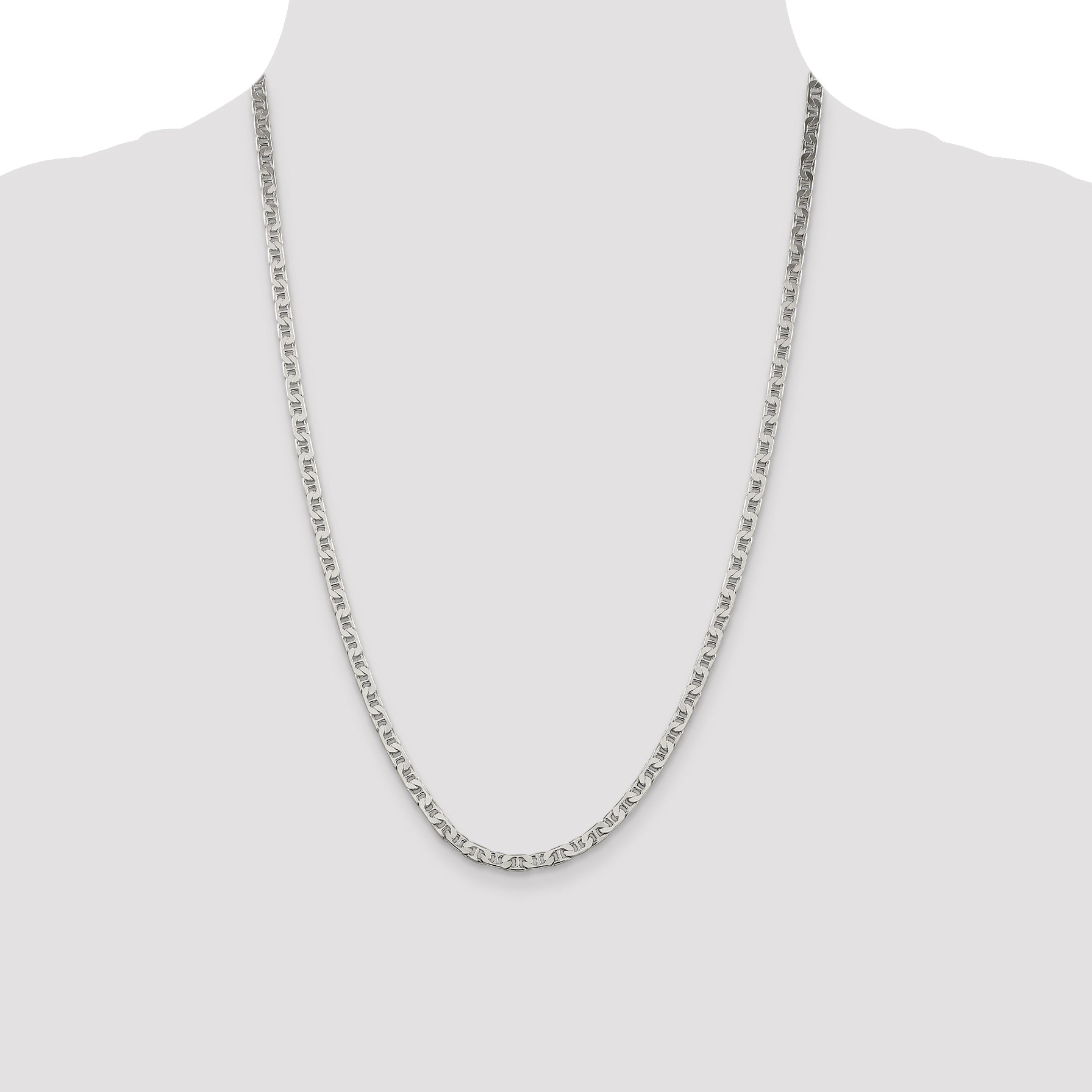 24 Inch Sterling Silver 3.75mm Flat Anchor Chain Necklace