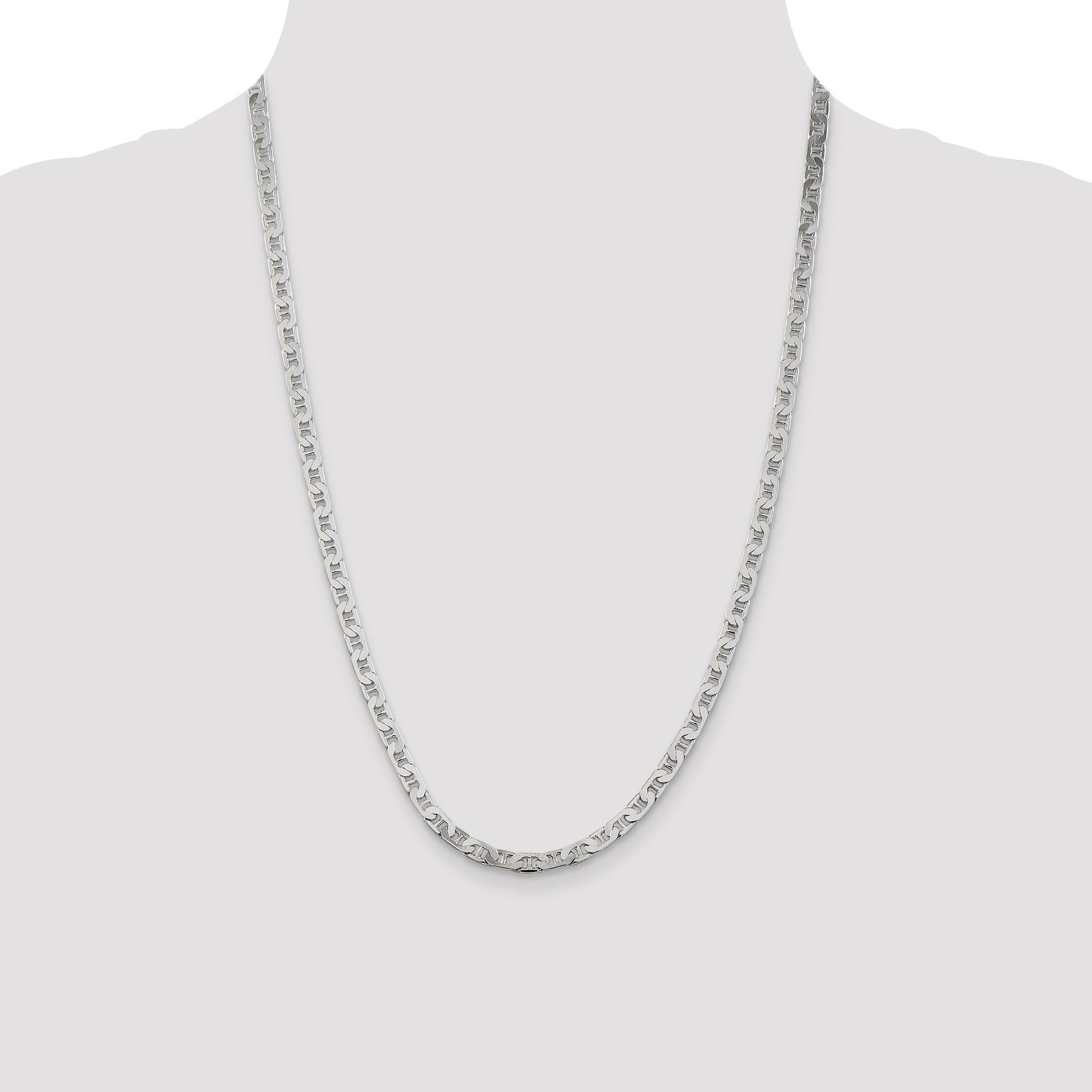 24 Inch Sterling Silver 4.5mm Flat Anchor Chain Necklace