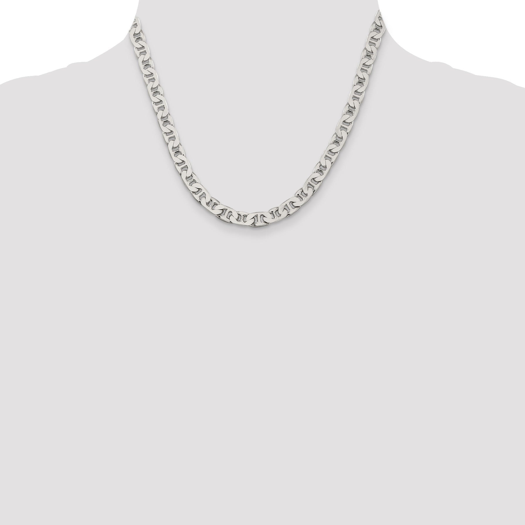18 Inch Sterling Silver 6.5mm Flat Anchor Chain Necklace