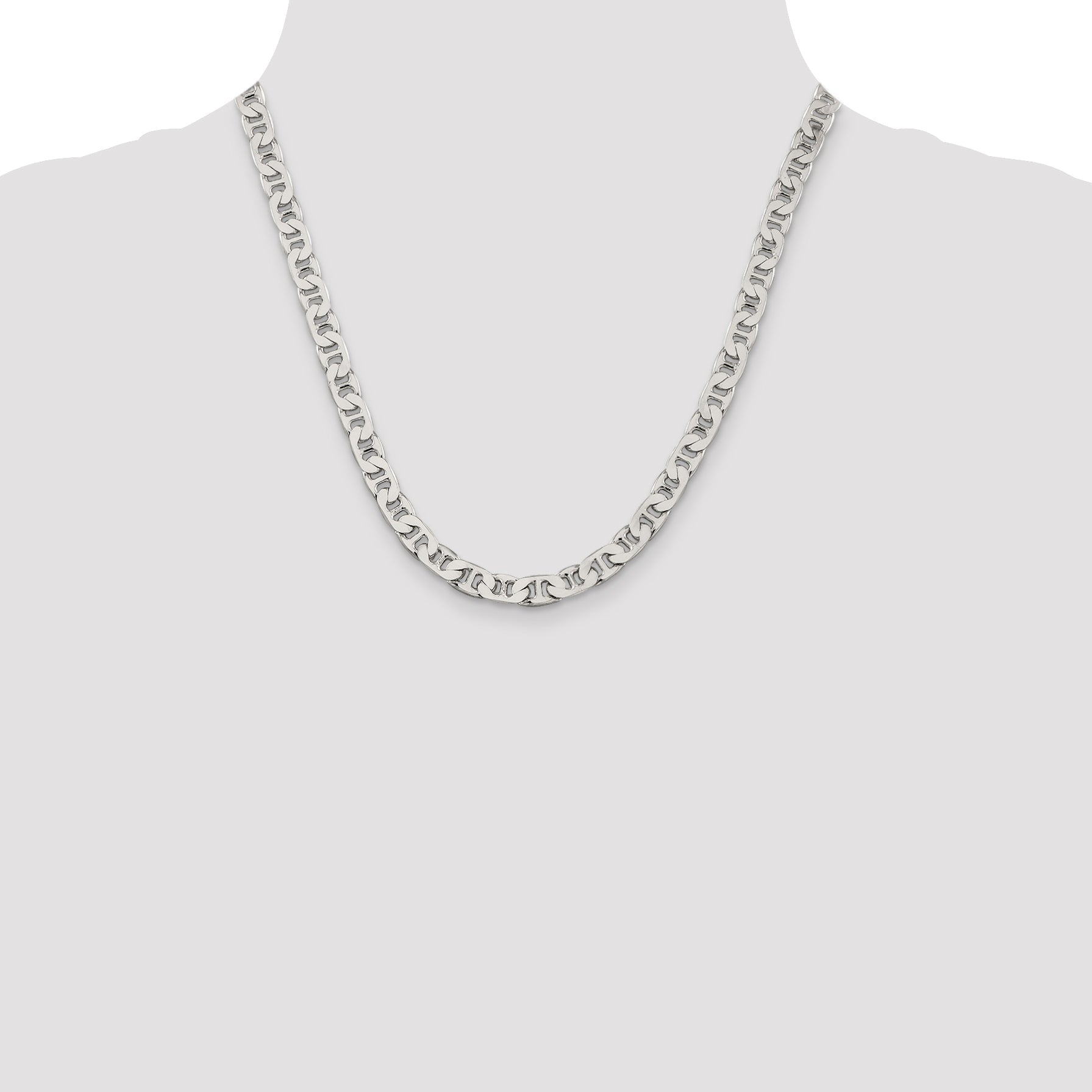 20 Inch Sterling Silver 6.5mm Flat Anchor Chain Necklace