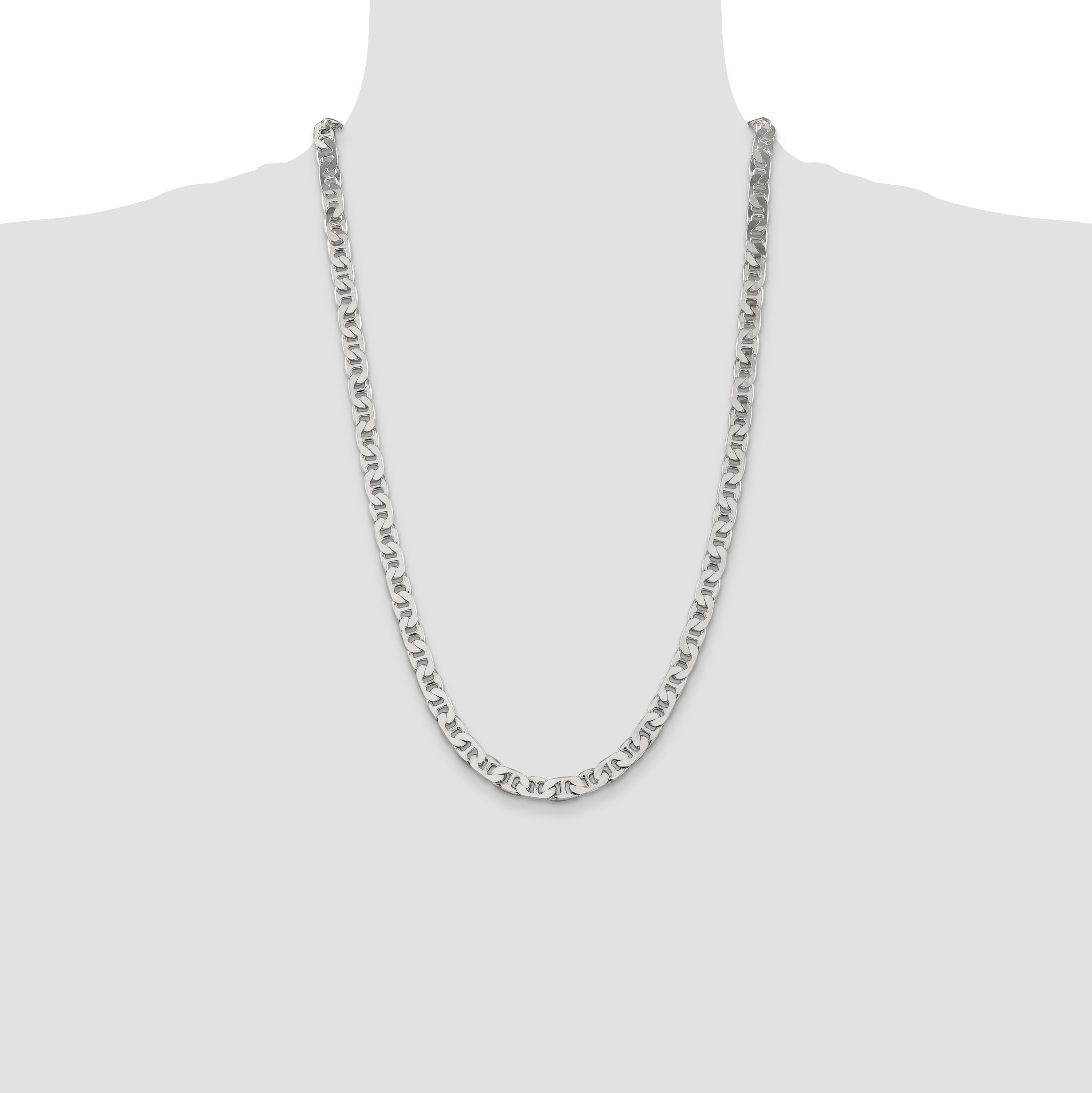 26 Inch Sterling Silver 6.5mm Flat Anchor Chain Necklace