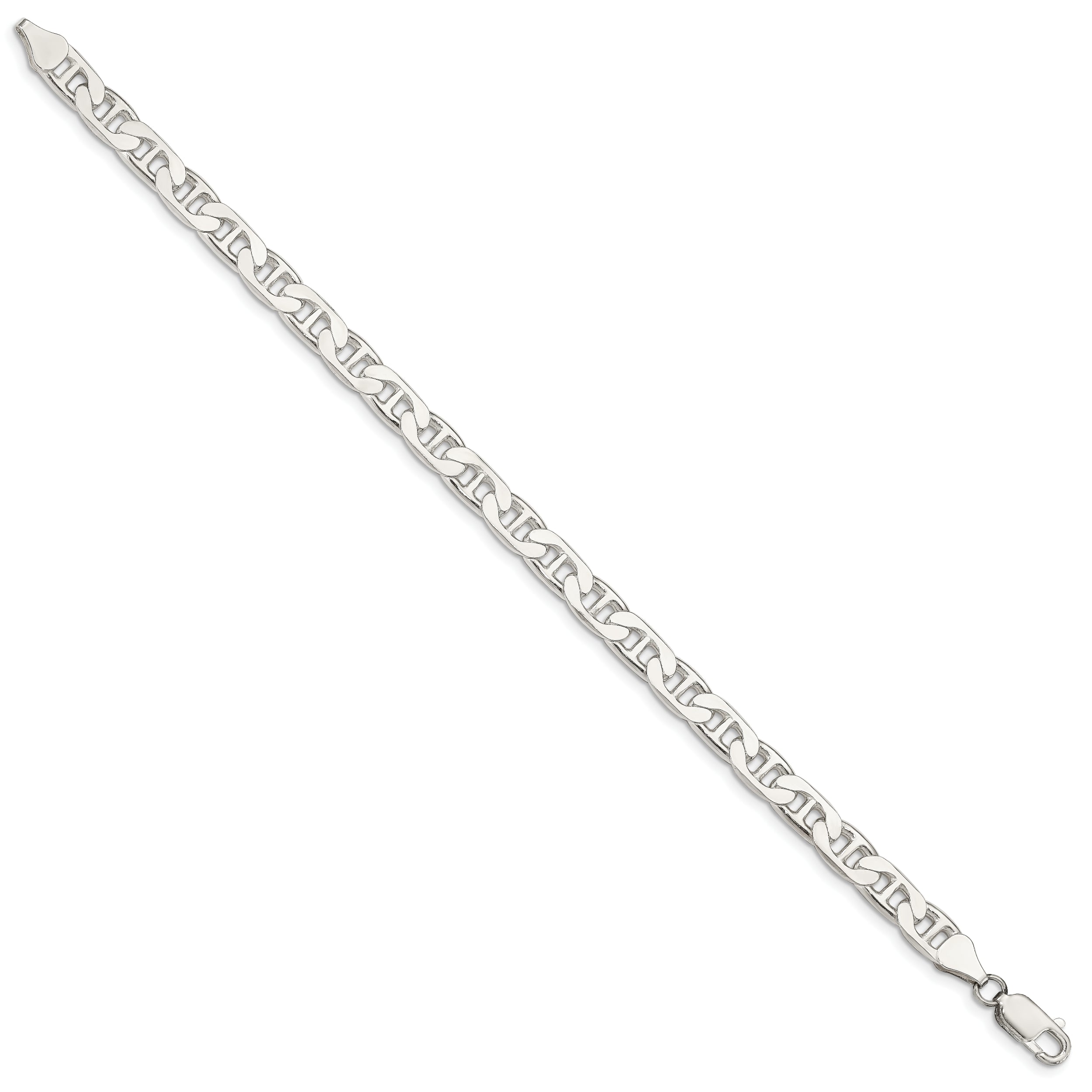9 Inch Sterling Silver 6.5mm Flat Anchor Chain Bracelet
