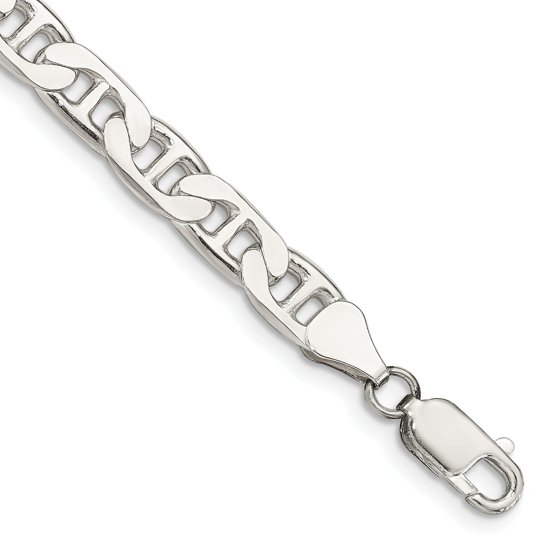 8 Inch Sterling Silver 6.5mm Flat Anchor Chain Bracelet