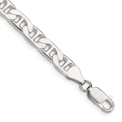 9 Inch Sterling Silver 6.5mm Flat Anchor Chain Bracelet