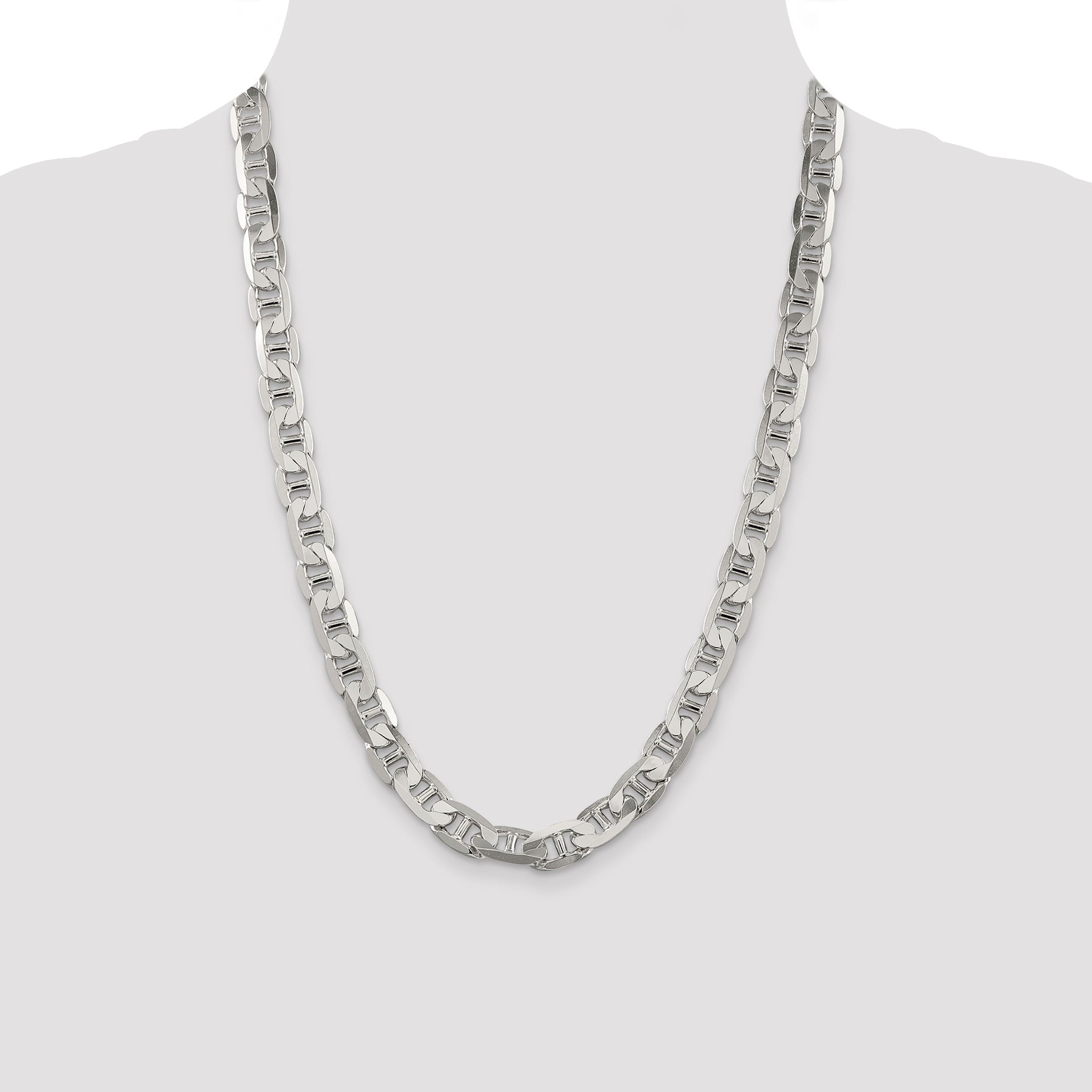 24 Inch Sterling Silver 9.5mm Flat Anchor Chain Necklace
