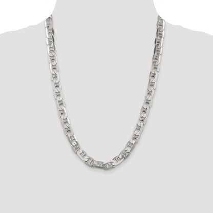 24 Inch Sterling Silver 9.5mm Flat Anchor Chain Necklace