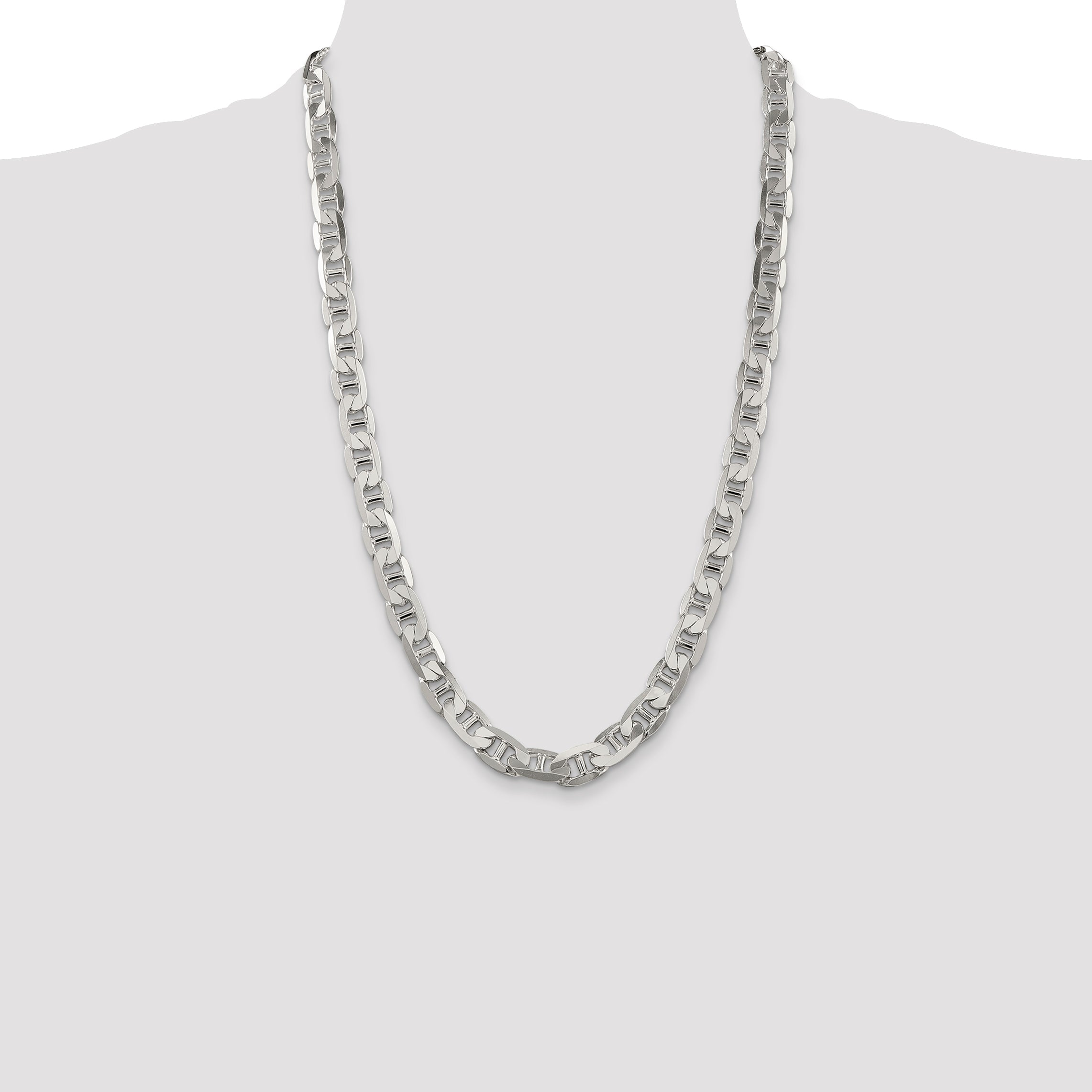 26 Inch Sterling Silver 9.5mm Flat Anchor Chain Necklace