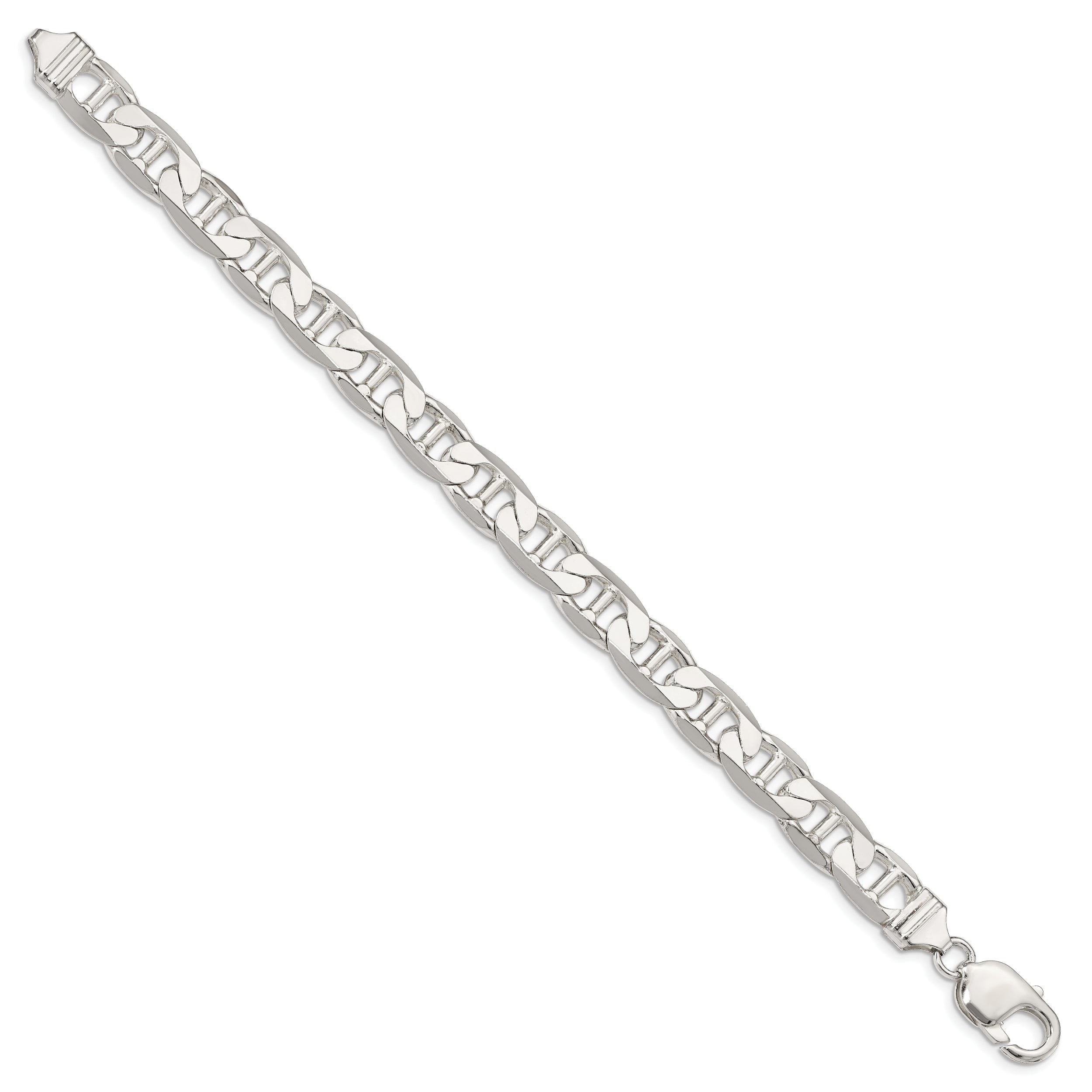 9 Inch Sterling Silver 9.5mm Flat Anchor Chain Bracelet